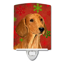 Load image into Gallery viewer, Dachshund Red and Green Snowflakes Holiday Christmas Ceramic Night Light SS4694CNL