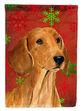 Load image into Gallery viewer, Dachshund Red and Green Snowflakes Holiday Christmas Garden Flag – Decorative Outdoor Yard Flag