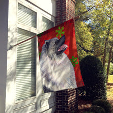 Load image into Gallery viewer, Keeshond Red and Green Snowflakes Holiday Christmas Flag Canvas House Size