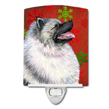 Load image into Gallery viewer, Keeshond Red and Green Snowflakes Holiday Christmas Ceramic Night Light SS4695CNL