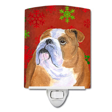 Load image into Gallery viewer, Bulldog English Red and Green Snowflakes Holiday Christmas Ceramic Night Light SS4698CNL