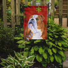 Load image into Gallery viewer, Bulldog English Red and Green Snowflakes Holiday Christmas Garden Flag – Decorative Outdoor Yard Flag
