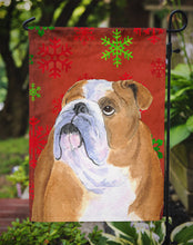 Load image into Gallery viewer, Bulldog English Red and Green Snowflakes Holiday Christmas Garden Flag – Decorative Outdoor Yard Flag