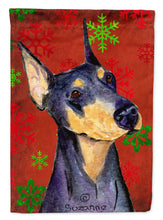 Load image into Gallery viewer, Doberman Red and Green Snowflakes Holiday Christmas Flag Canvas House Size