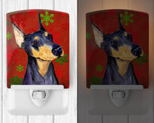 Load image into Gallery viewer, Doberman Red and Green Snowflakes Holiday Christmas Ceramic Night Light SS4702CNL