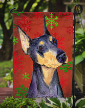 Load image into Gallery viewer, Doberman Red and Green Snowflakes Holiday Christmas Garden Flag – Decorative Outdoor Yard Flag