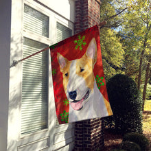 Load image into Gallery viewer, Bull Terrier Red and Green Snowflakes Holiday Christmas Flag Canvas House Size