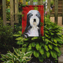 Load image into Gallery viewer, Bearded Collie Red and Green Snowflakes Holiday Christmas Garden Flag – Decorative Outdoor Yard Flag