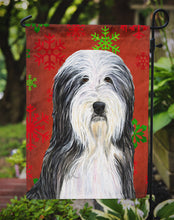 Load image into Gallery viewer, Bearded Collie Red and Green Snowflakes Holiday Christmas Garden Flag – Decorative Outdoor Yard Flag