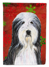 Load image into Gallery viewer, Bearded Collie Red and Green Snowflakes Holiday Christmas Garden Flag – Decorative Outdoor Yard Flag