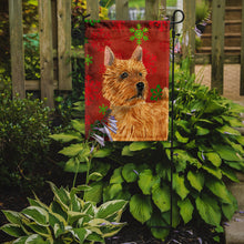 Load image into Gallery viewer, Norwich Terrier Red and Green Snowflakes Holiday Christmas Garden Flag – Decorative Outdoor Yard Flag