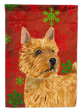 Load image into Gallery viewer, Norwich Terrier Red and Green Snowflakes Holiday Christmas Garden Flag – Decorative Outdoor Yard Flag