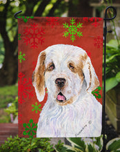 Load image into Gallery viewer, Clumber Spaniel Red and Green Snowflakes Holiday Christmas Garden Flag – Decorative Outdoor Yard Flag