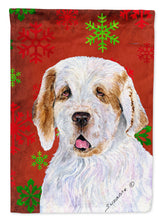 Load image into Gallery viewer, Clumber Spaniel Red and Green Snowflakes Holiday Christmas Garden Flag – Decorative Outdoor Yard Flag