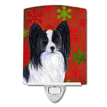 Load image into Gallery viewer, Papillon Red and Green Snowflakes Holiday Christmas Ceramic Night Light SS4712CNL
