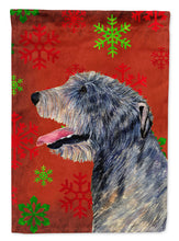 Load image into Gallery viewer, Irish Wolfhound Red and Green Snowflakes Holiday Christmas Garden Flag – Decorative Outdoor Yard Flag
