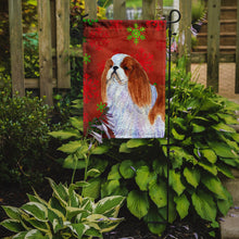 Load image into Gallery viewer, English Toy Spaniel Red and Green Snowflakes Holiday Christmas Garden Flag – Decorative Outdoor Yard Flag