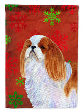 Load image into Gallery viewer, English Toy Spaniel Red and Green Snowflakes Holiday Christmas Garden Flag – Decorative Outdoor Yard Flag