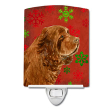 Load image into Gallery viewer, Sussex Spaniel Red Green Snowflake Holiday Christmas Ceramic Night Light SS4717CNL