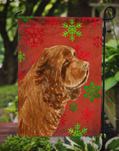 Load image into Gallery viewer, Sussex Spaniel Red Green Snowflake Holiday Christmas Garden Flag – Decorative Outdoor Yard Flag