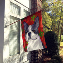 Load image into Gallery viewer, Boston Terrier Red  Green Snowflakes Holiday Christmas Flag Canvas House Size
