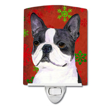 Load image into Gallery viewer, Boston Terrier Red Green Snowflakes Christmas Ceramic Night Light SS4723CNL