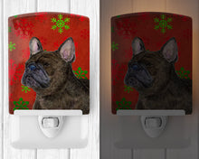 Load image into Gallery viewer, French Bulldog Red and Green Snowflakes Holiday Christmas Ceramic Night Light SS4726CNL