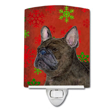 Load image into Gallery viewer, French Bulldog Red and Green Snowflakes Holiday Christmas Ceramic Night Light SS4726CNL
