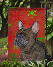 Load image into Gallery viewer, French Bulldog Red and Green Snowflakes Holiday Christmas Garden Flag – Decorative Outdoor Yard Flag