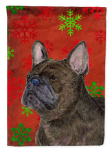 Load image into Gallery viewer, French Bulldog Red and Green Snowflakes Holiday Christmas Garden Flag – Decorative Outdoor Yard Flag