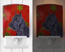Load image into Gallery viewer, Schnauzer Red and Green Snowflakes Holiday Christmas Ceramic Night Light SS4730CNL