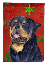 Load image into Gallery viewer, Rottweiler Red and Green Snowflakes Holiday Christmas Garden Flag – Decorative Outdoor Yard Flag