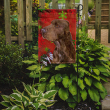 Load image into Gallery viewer, Field Spaniel Red and Green Snowflakes Holiday Christmas Garden Flag – Decorative Outdoor Yard Flag