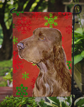Load image into Gallery viewer, Field Spaniel Red and Green Snowflakes Holiday Christmas Garden Flag – Decorative Outdoor Yard Flag
