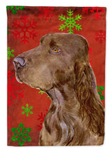 Load image into Gallery viewer, Field Spaniel Red and Green Snowflakes Holiday Christmas Garden Flag – Decorative Outdoor Yard Flag