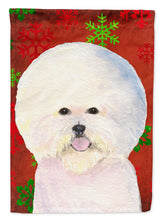 Load image into Gallery viewer, Bichon Frise Red and Green Snowflakes Holiday Christmas Flag Canvas House Size