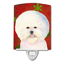 Load image into Gallery viewer, Bichon Frise Red and Green Snowflakes Holiday Christmas Ceramic Night Light SS4733CNL