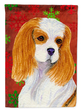 Load image into Gallery viewer, Cavalier Spaniel Red and Green Snowflakes Holiday Christmas Garden Flag – Decorative Outdoor Yard Flag