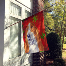 Load image into Gallery viewer, Basset Hound Red and Green Snowflakes Holiday Christmas Flag Canvas House Size