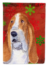 Load image into Gallery viewer, Basset Hound Red and Green Snowflakes Holiday Christmas Flag Canvas House Size