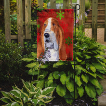 Load image into Gallery viewer, Basset Hound Red and Green Snowflakes Holiday Christmas Garden Flag – Decorative Outdoor Yard Flag