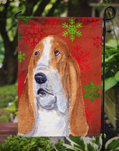 Load image into Gallery viewer, Basset Hound Red and Green Snowflakes Holiday Christmas Garden Flag – Decorative Outdoor Yard Flag
