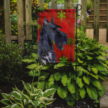 Load image into Gallery viewer, Scottish Terrier Red and Green Snowflakes Holiday Christmas Garden Flag – Decorative Outdoor Yard Flag
