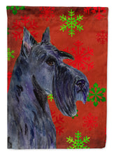 Load image into Gallery viewer, Scottish Terrier Red and Green Snowflakes Holiday Christmas Garden Flag – Decorative Outdoor Yard Flag