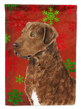 Load image into Gallery viewer, Chesapeake Bay Retriever Red Snowflakes Holiday Christmas Garden Flag – Decorative Outdoor Yard Flag