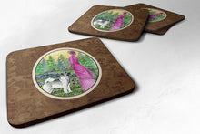 Load image into Gallery viewer, Lady with her Norwegian Elkhound Coasters - Set of 4 Lightweight Foam, Absorbent Drink Coasters