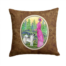 Load image into Gallery viewer, Lady with her Norwegian Elkhound Throw Pillow - 14x14 Decorative Pillow – Art for Your Home &amp; Patio