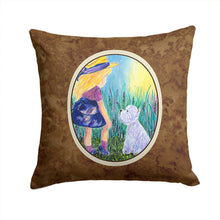Load image into Gallery viewer, Little Girl with Westie Throw Pillow - 14x14 Decorative Pillow – Art for Your Home &amp; Patio