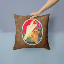 Load image into Gallery viewer, Lady with her Yorkie Throw Pillow - 14x14 Decorative Pillow – Art for Your Home &amp; Patio