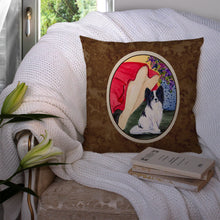 Load image into Gallery viewer, Lady with her Papillon Throw Pillow - 14x14 Decorative Pillow – Art for Your Home &amp; Patio